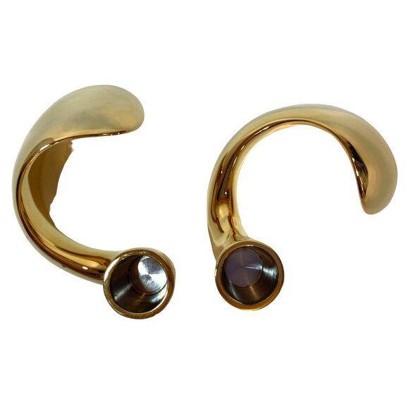 2 VTG Georg Jenson Candle Holders Gold Plt Stainless Rare Denmark MCM Minimal - Picture 4 of 16